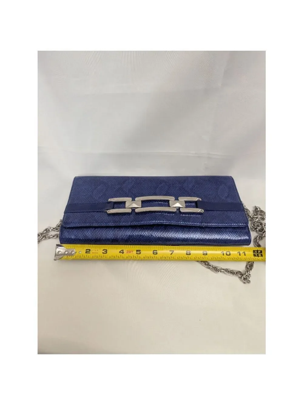 White House Black Market Blue Faux Snakeskin Clutch - Picture 10 of 13